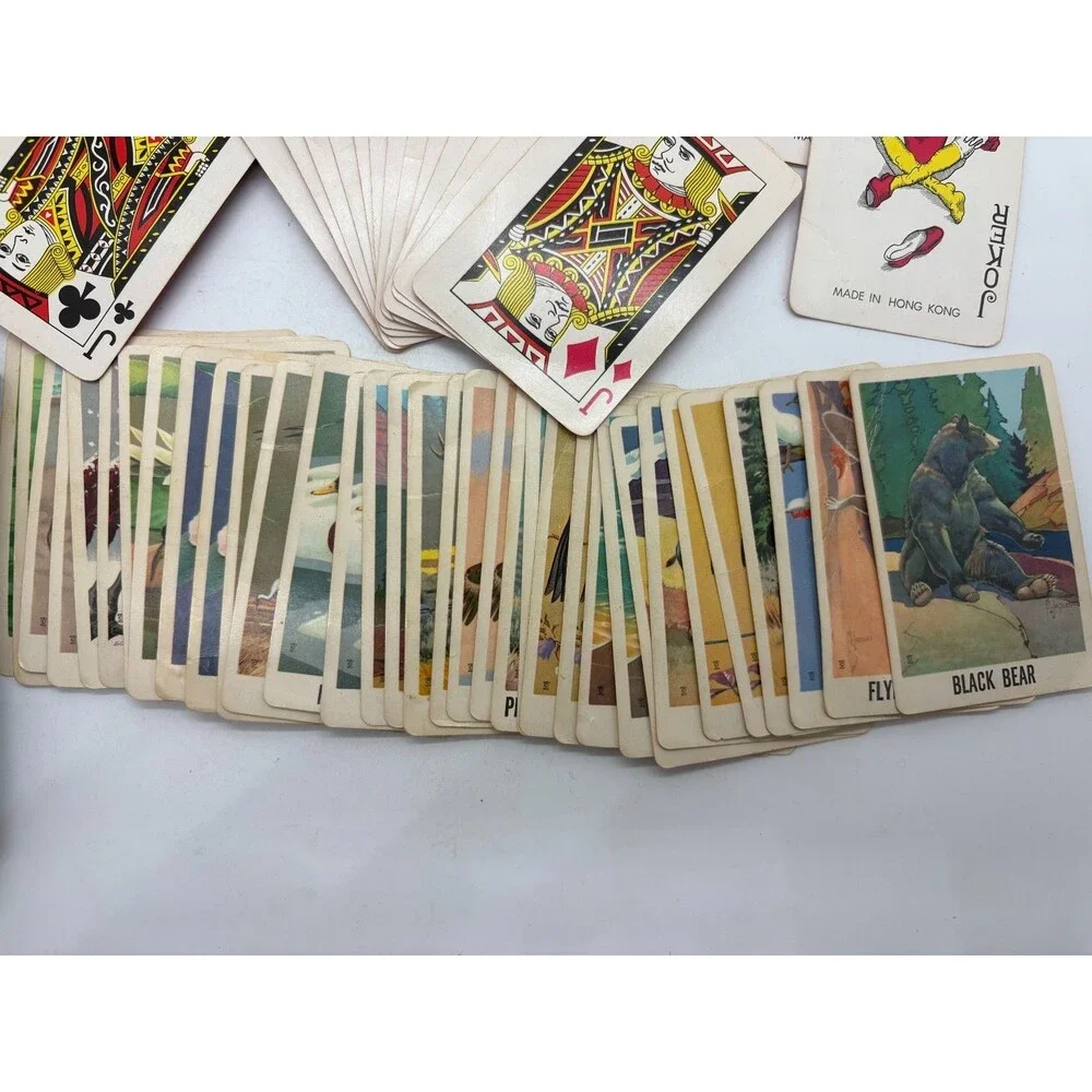 Vintage Hong Kong Double Deck Playing Cards Set w/ Pictorial Wildlife Cards